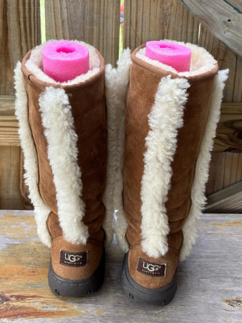 UGG Sunburst Chestnut Brown Suede Tall 5218 Sheepskin Lined Boots Size 7